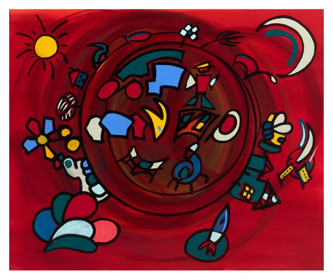 Crimson Orbit — Calendar series, acrylic on canvas by Pedram Bohluli