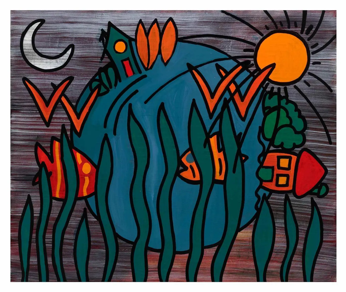 Nocturne in Coral — Calendar series, acrylic on canvas by Pedram Bohluli