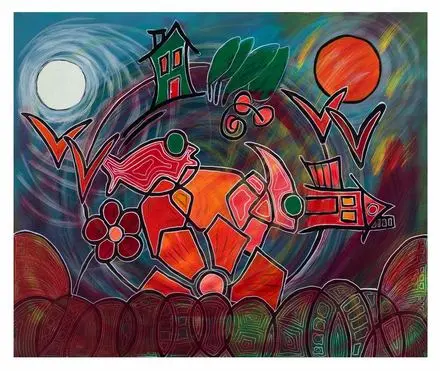 Harvest Moon Ritual — Calendar series, acrylic on canvas by Pedram Bohluli
