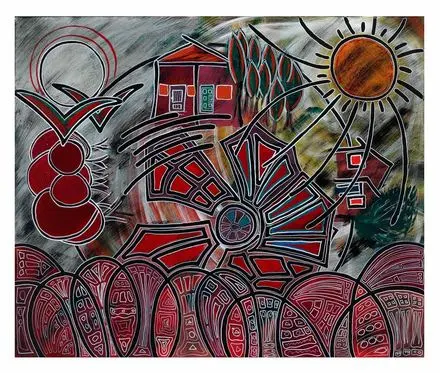 Village of the Sun — Calendar series, acrylic on canvas by Pedram Bohluli
